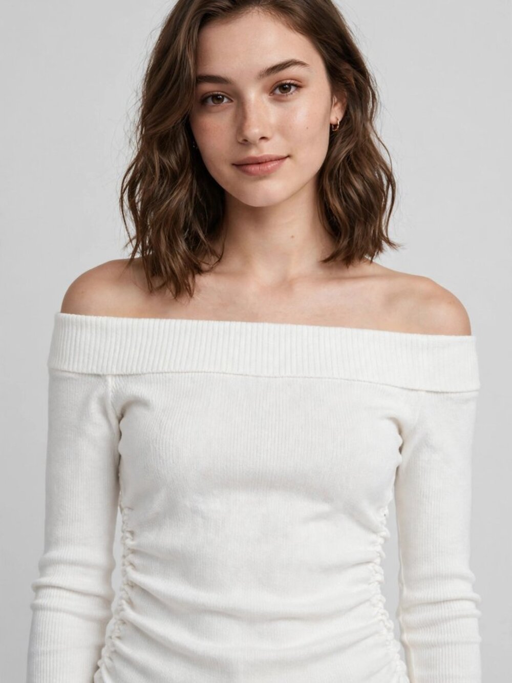 Heart & Hips Ribbed Off Shoulder Top Soft White Long Sleeve NWT — Size S
